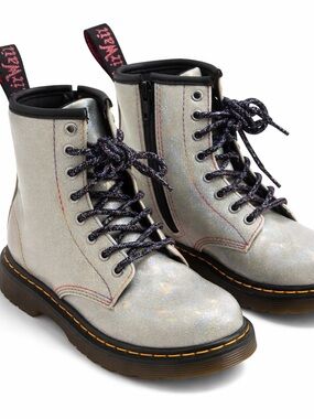 Dr. Martens Black Glitter Lace-Up Boots with Rainbow Stitching
